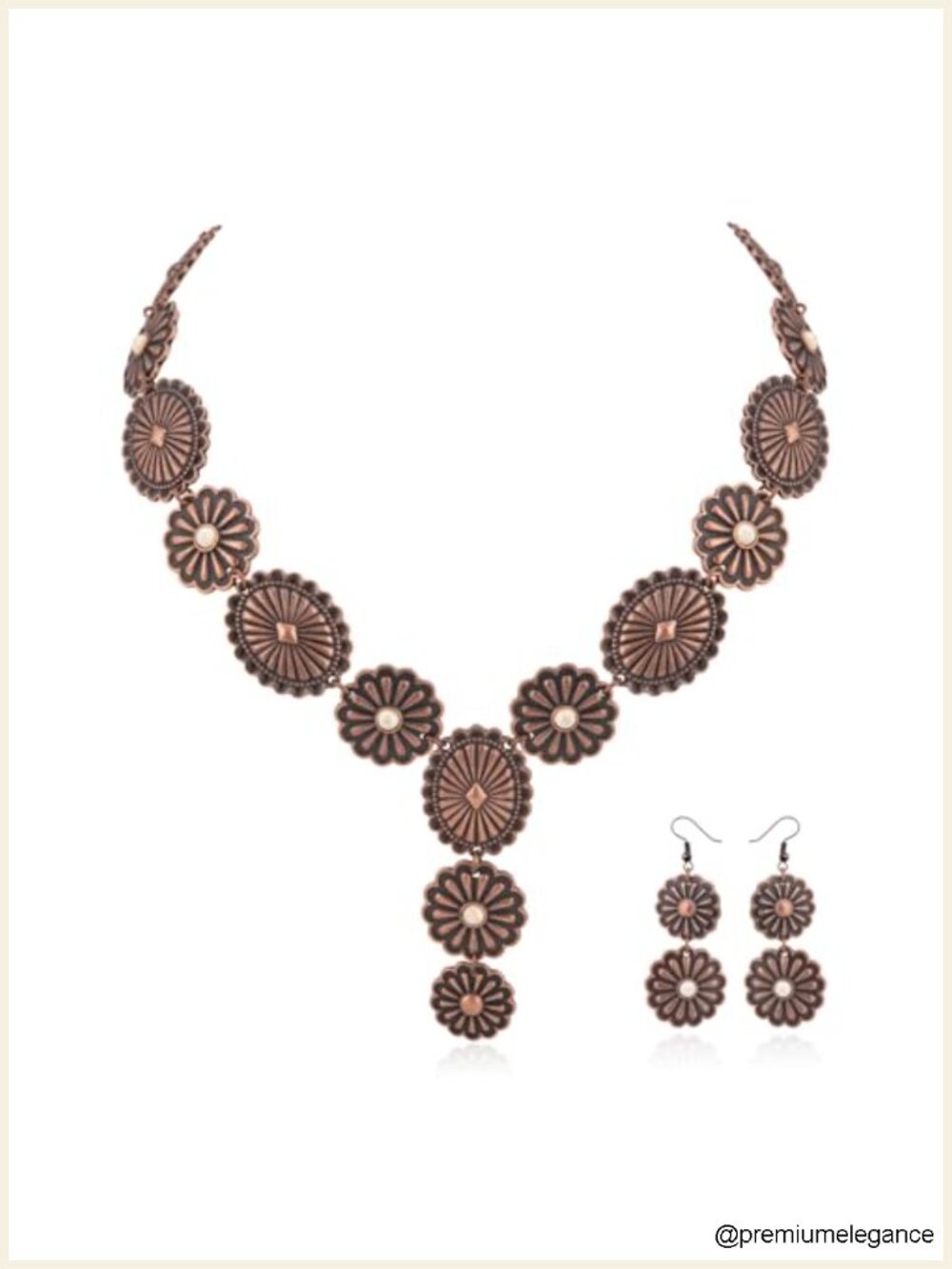 Western Concho Necklace and Earring Jewelry Set - Alloy with Turquoise